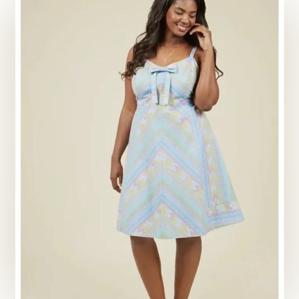 ModCloth Yours To Adore Geometric Pastel Fit And Flare Dress - Picture 2 of 11
